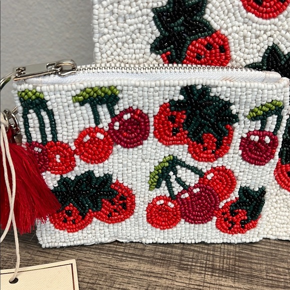 Cherry Beaded Bag (Crossbody Strap) w/ Matching Beaded Wallet 🍓🍒 - Picture 4 of 16
